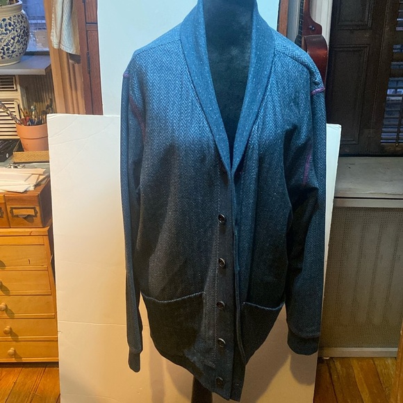 Robert Graham Other - Robert Graham Cardigan Button Up Shawl Collar Blue Grey Patches Cotton Men's 2XL